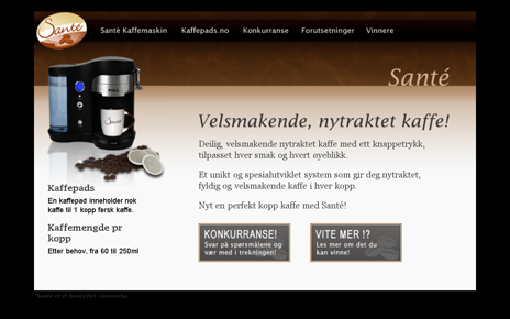 Støtte-side for introduksjon av Santé's kaffemaskin